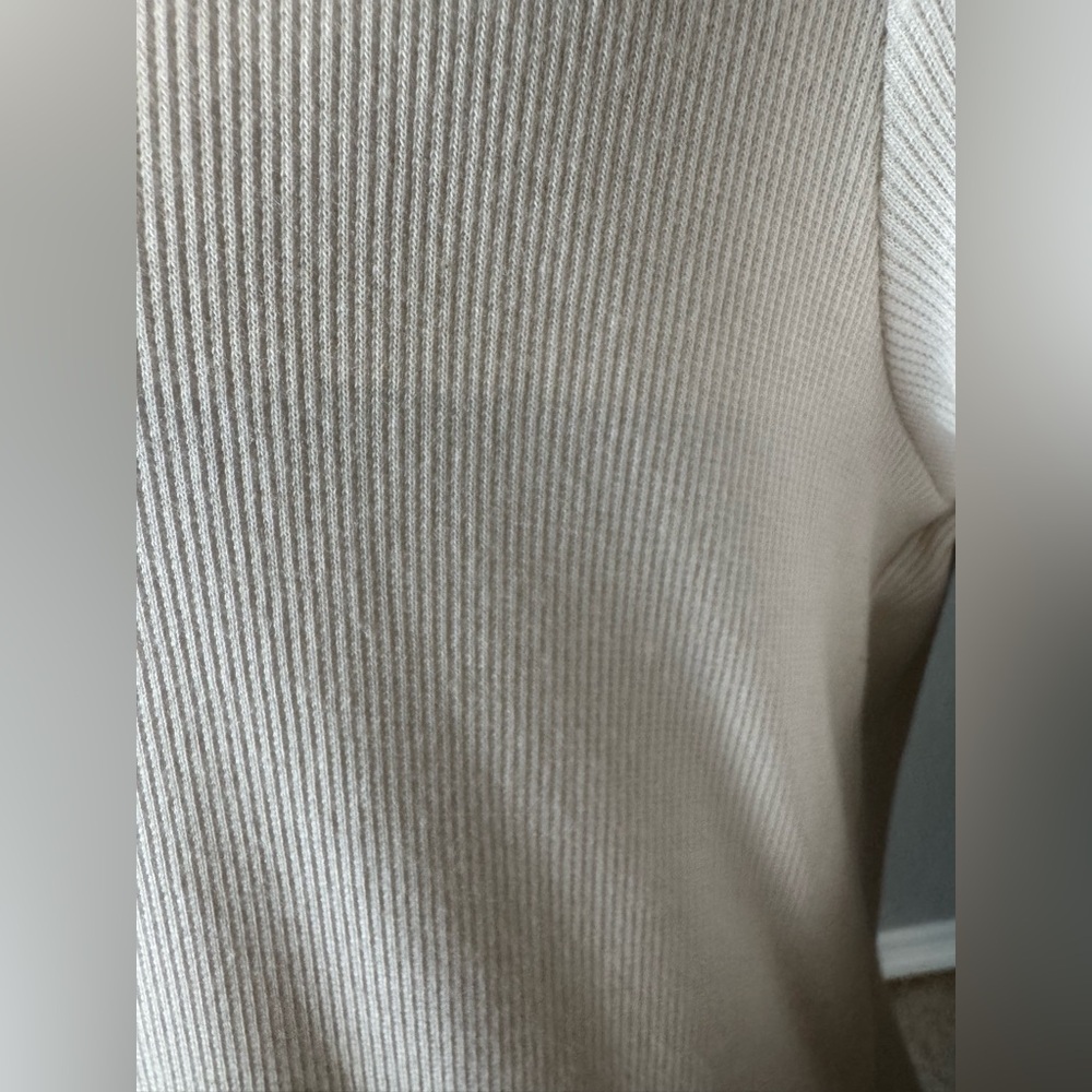 AYR The Moderne Dress Seashell Cream Color Ribbed T-Shirt Dress w/ Side Slit - Picture 9 of 15